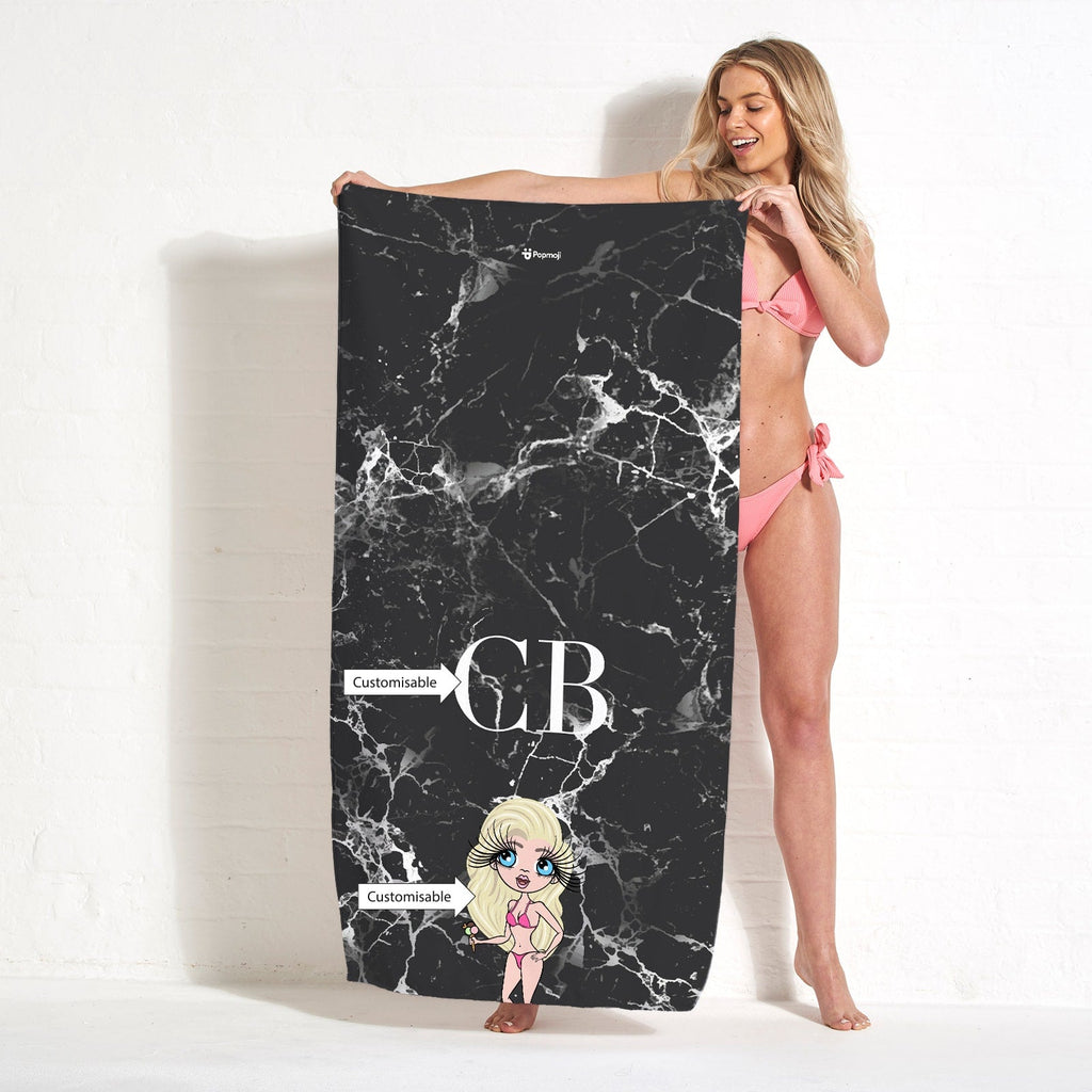 Womens Personalized The LUX Collection Black Marble Beach Towel