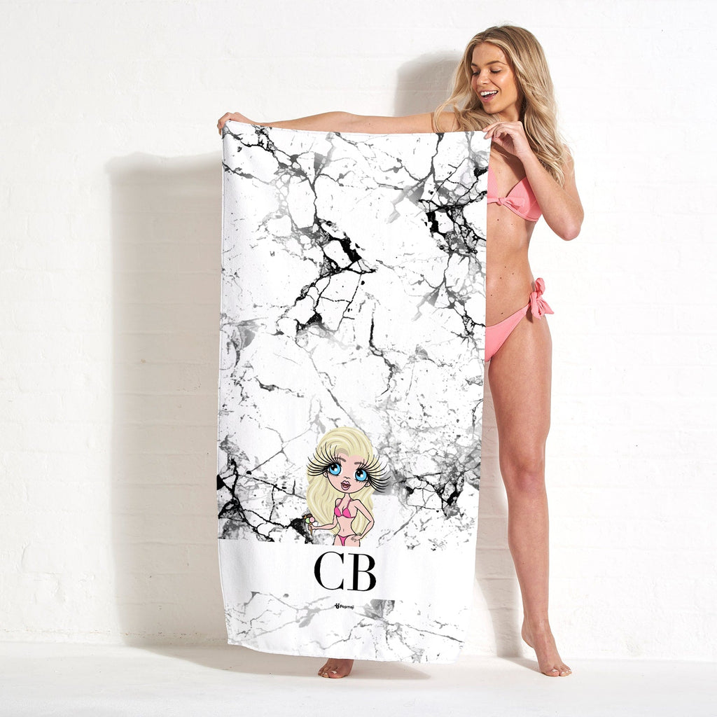 Womens Personalized The LUX Collection Black and White Marble Beach Towel