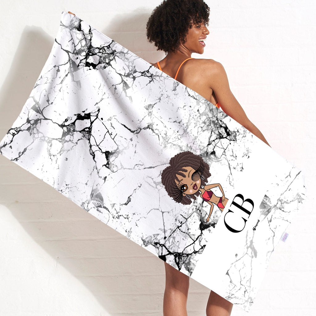 Womens Personalized The LUX Collection Black and White Marble Beach Towel