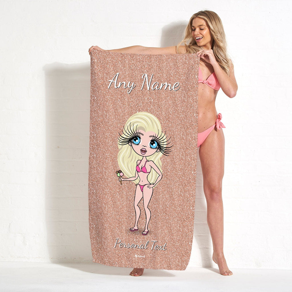 Womens Personalized Blush Glitter Effect Beach Towel