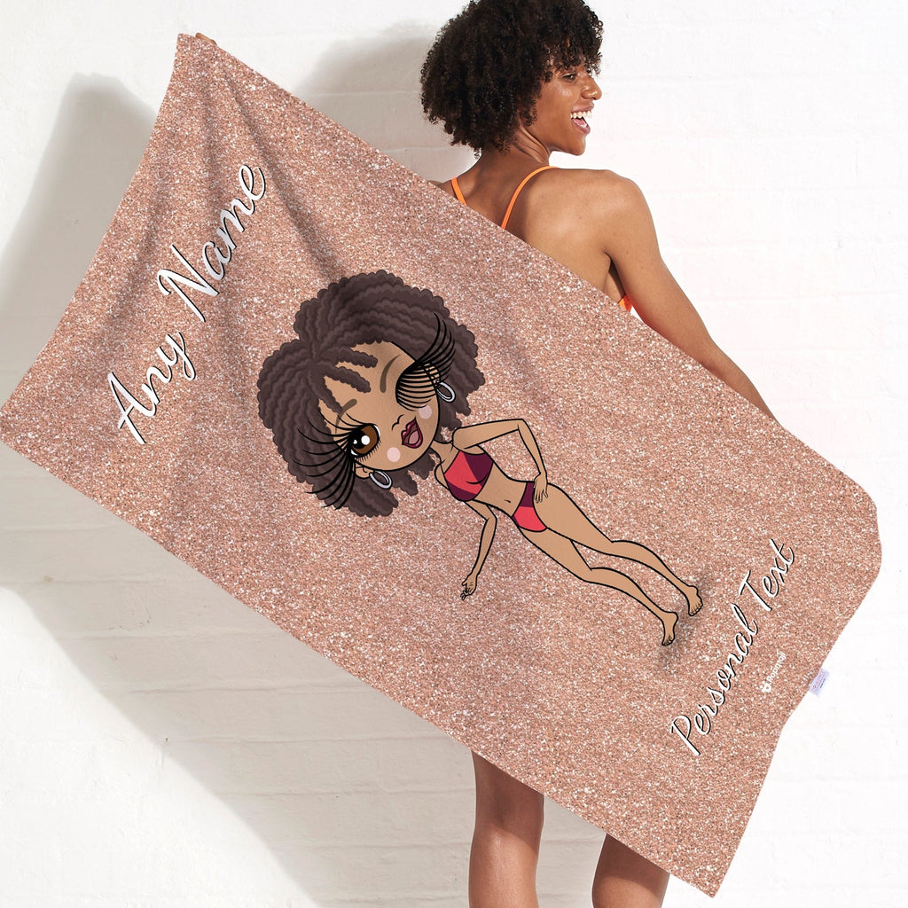 Womens Personalized Blush Glitter Effect Beach Towel