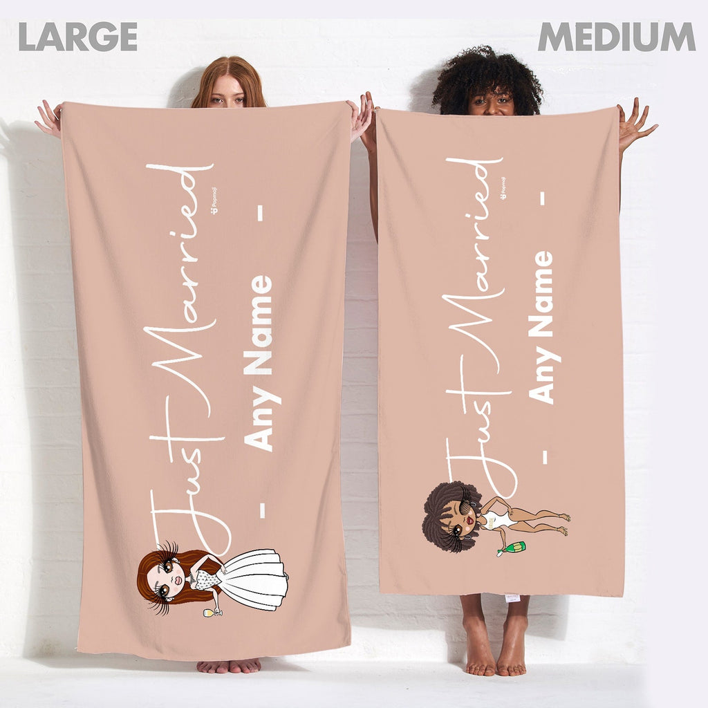 Womens Personalized Bold Just Married Beach Towel