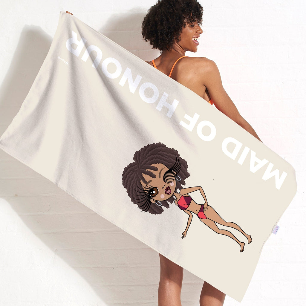 Womens Personalized Maid of Honour Beige Beach Towel