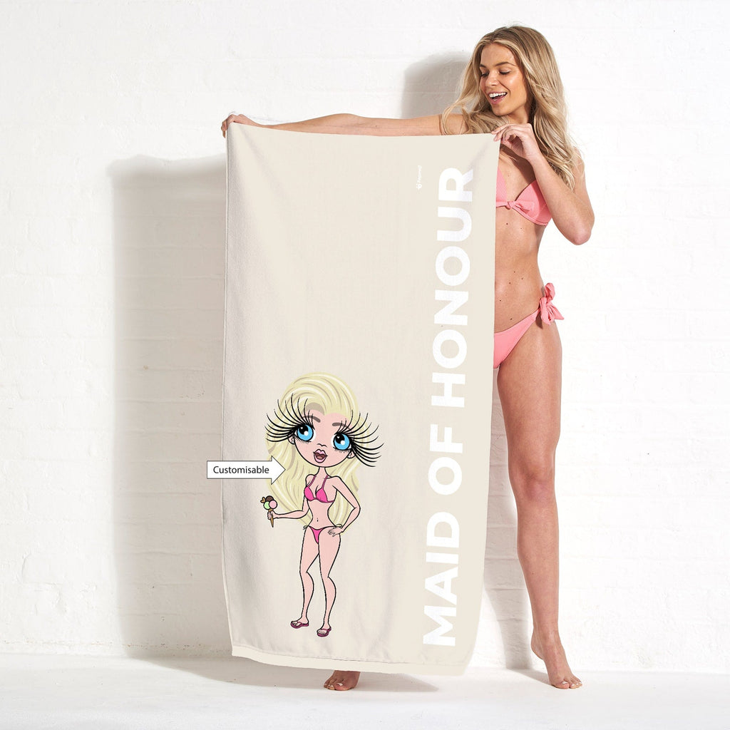 Womens Personalized Maid of Honour Beige Beach Towel
