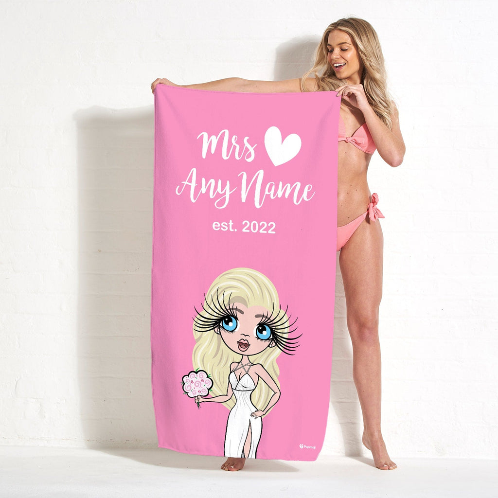 Womens Personalized Bold Matching Mrs Pink Beach Towel
