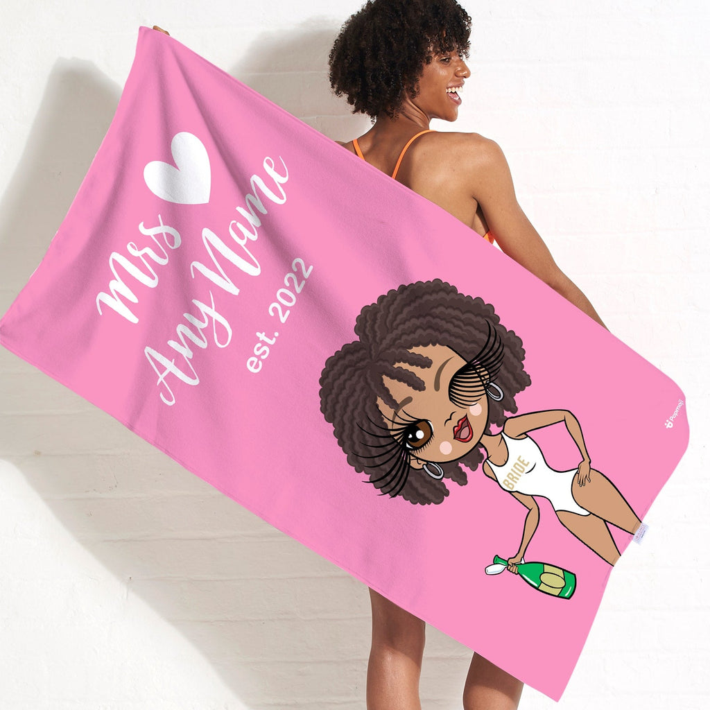 Womens Personalized Bold Matching Mrs Pink Beach Towel