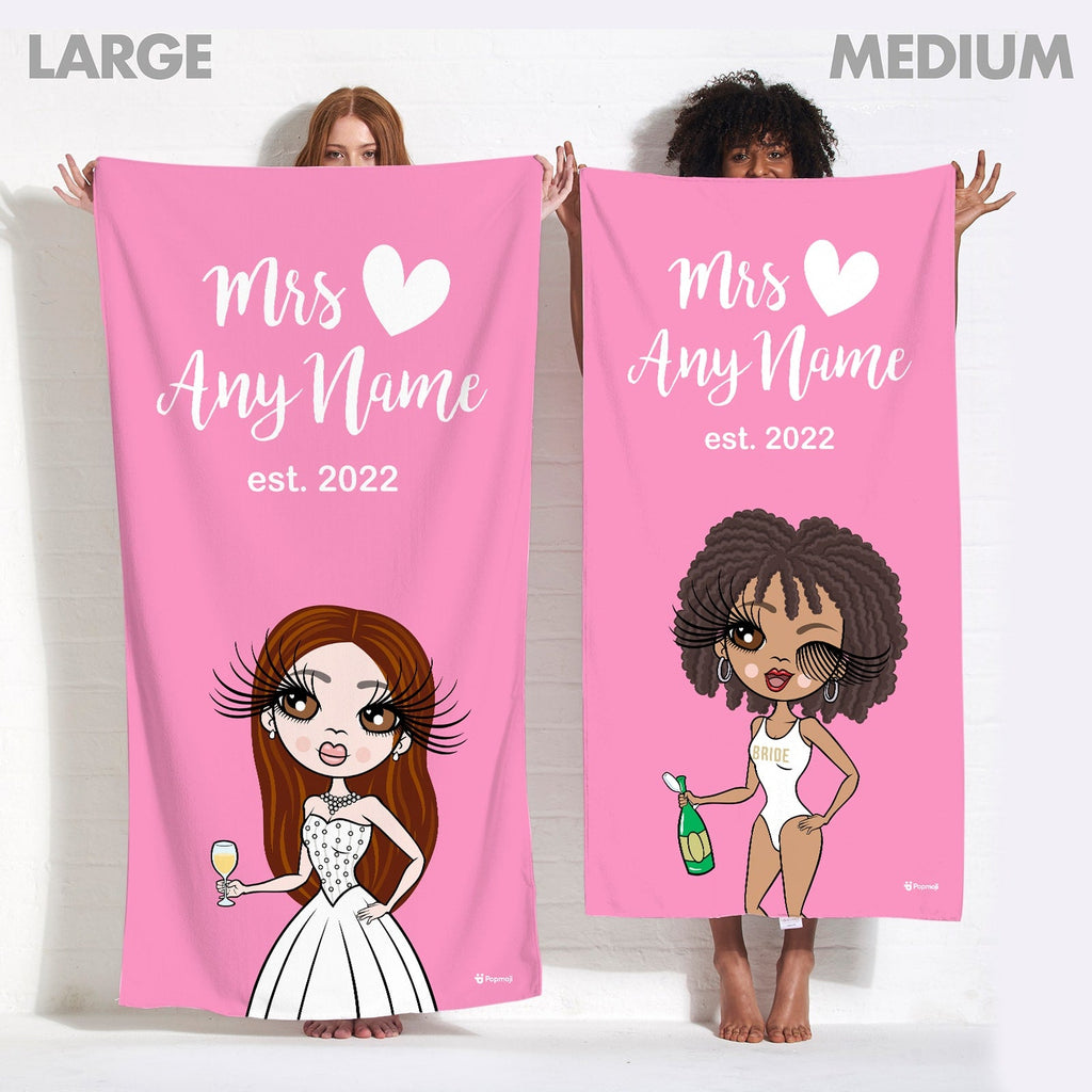 Womens Personalized Bold Matching Mrs Pink Beach Towel