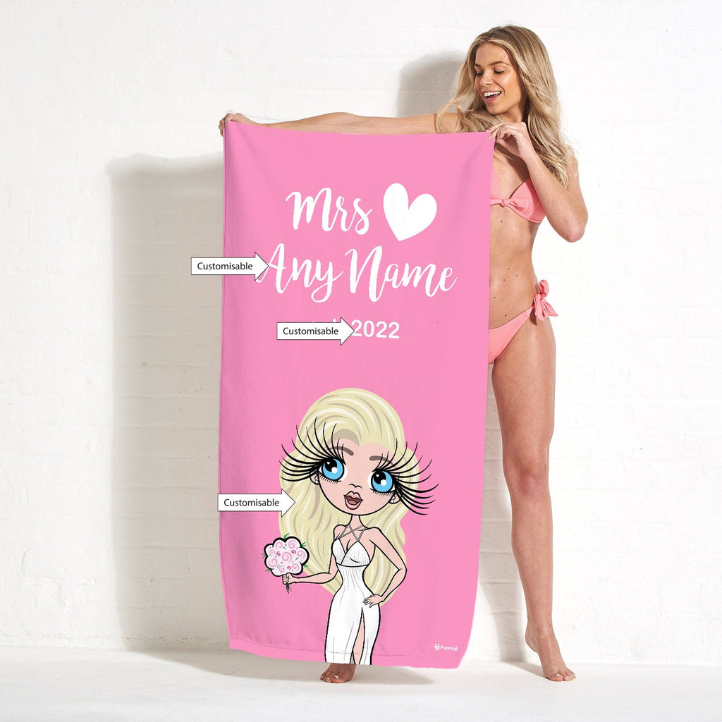 Womens Personalized Bold Matching Mrs Pink Beach Towel