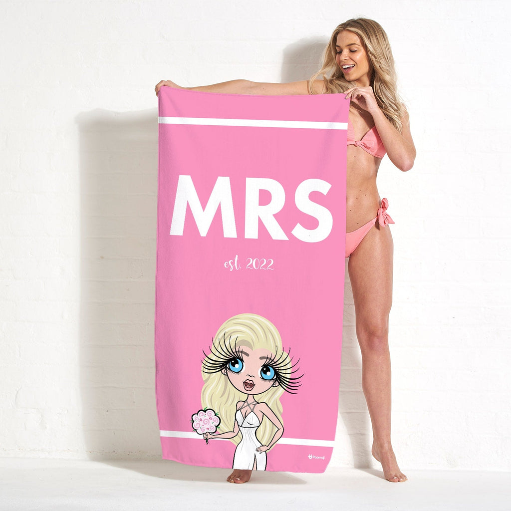 Womens Personalized Bold Matching Mrs Pink Stripe Beach Towel