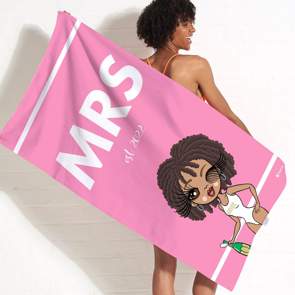 Womens Personalized Bold Matching Mrs Pink Stripe Beach Towel