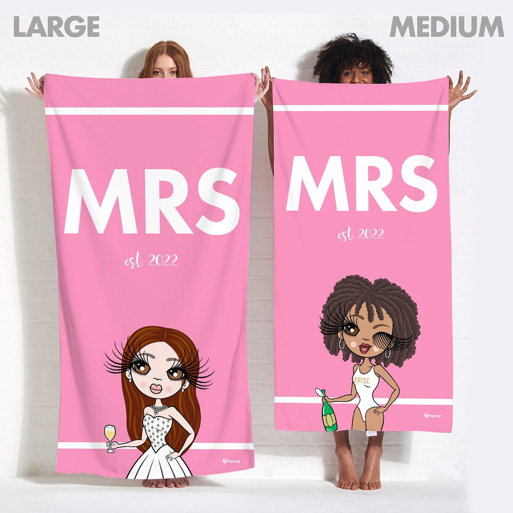 Womens Personalized Bold Matching Mrs Pink Stripe Beach Towel
