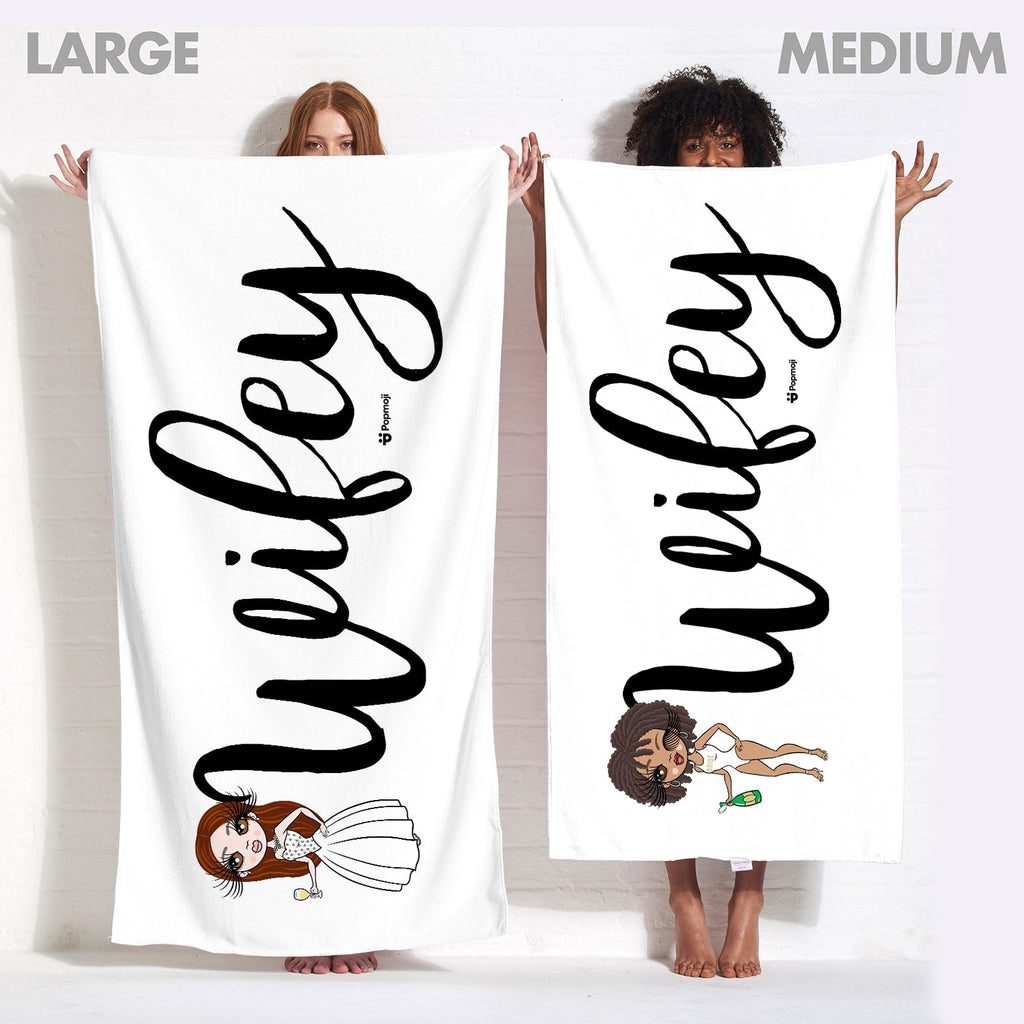 Womens Personalized Bold Wifey White Beach Towel