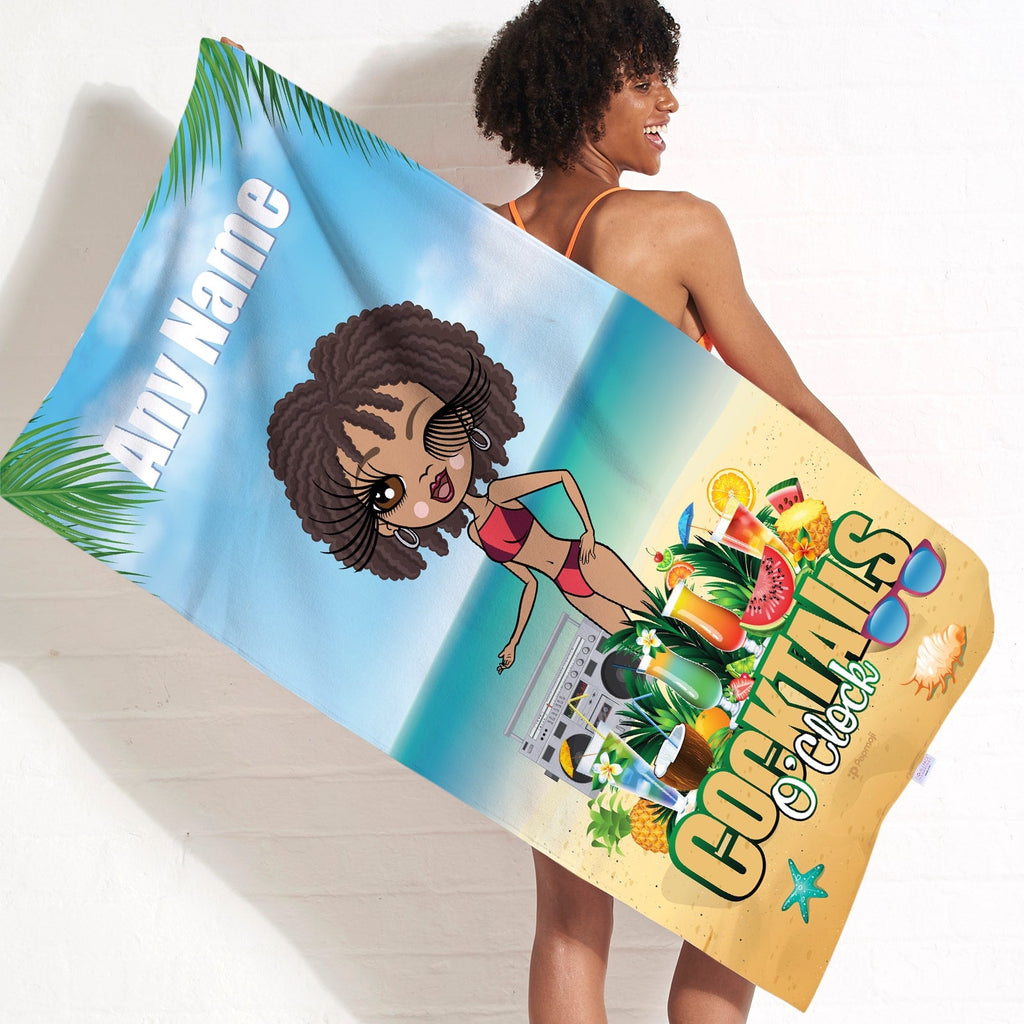 Womens Personalized Cocktail O'Clock Beach Towel