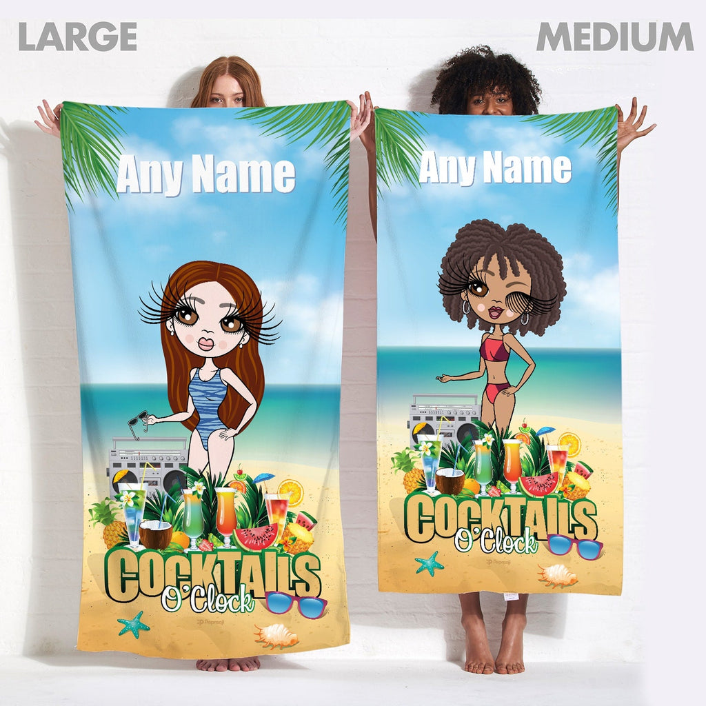 Womens Personalized Cocktail O'Clock Beach Towel