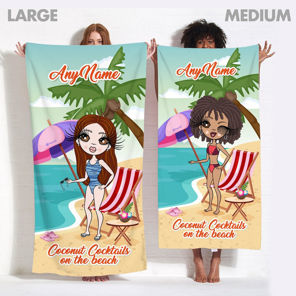 Womens Personalized Coconut Cocktails Beach Towel
