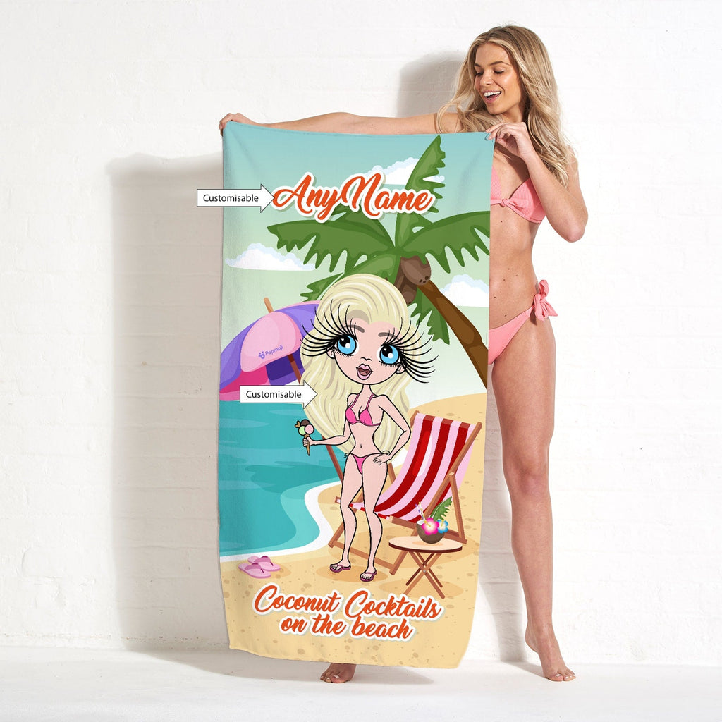 Womens Personalized Coconut Cocktails Beach Towel