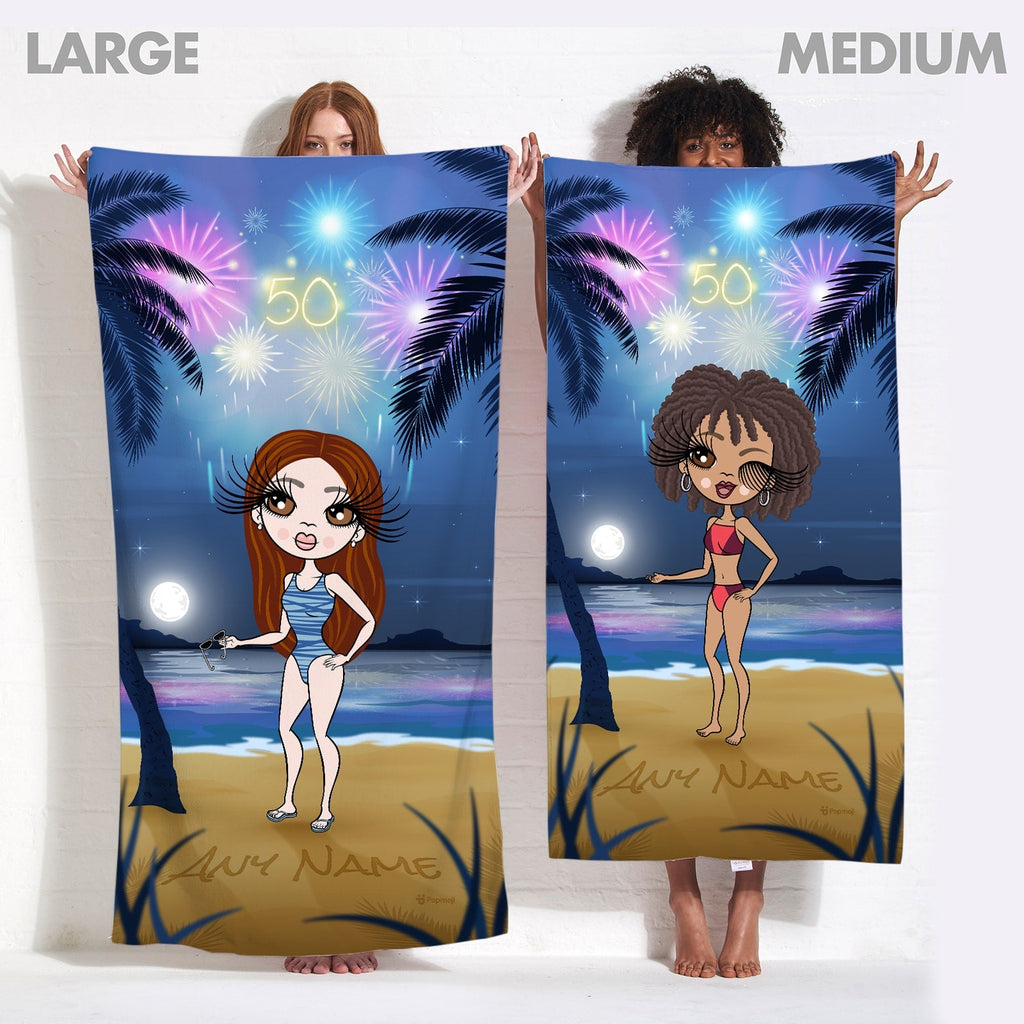 Womens Personalized Fireworks Fun Beach Towel