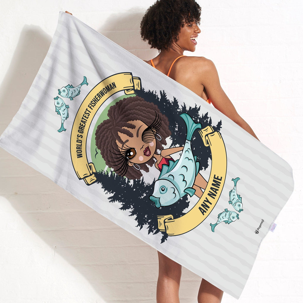 Womens Personalized Greatest Fisherwoman Beach Towel