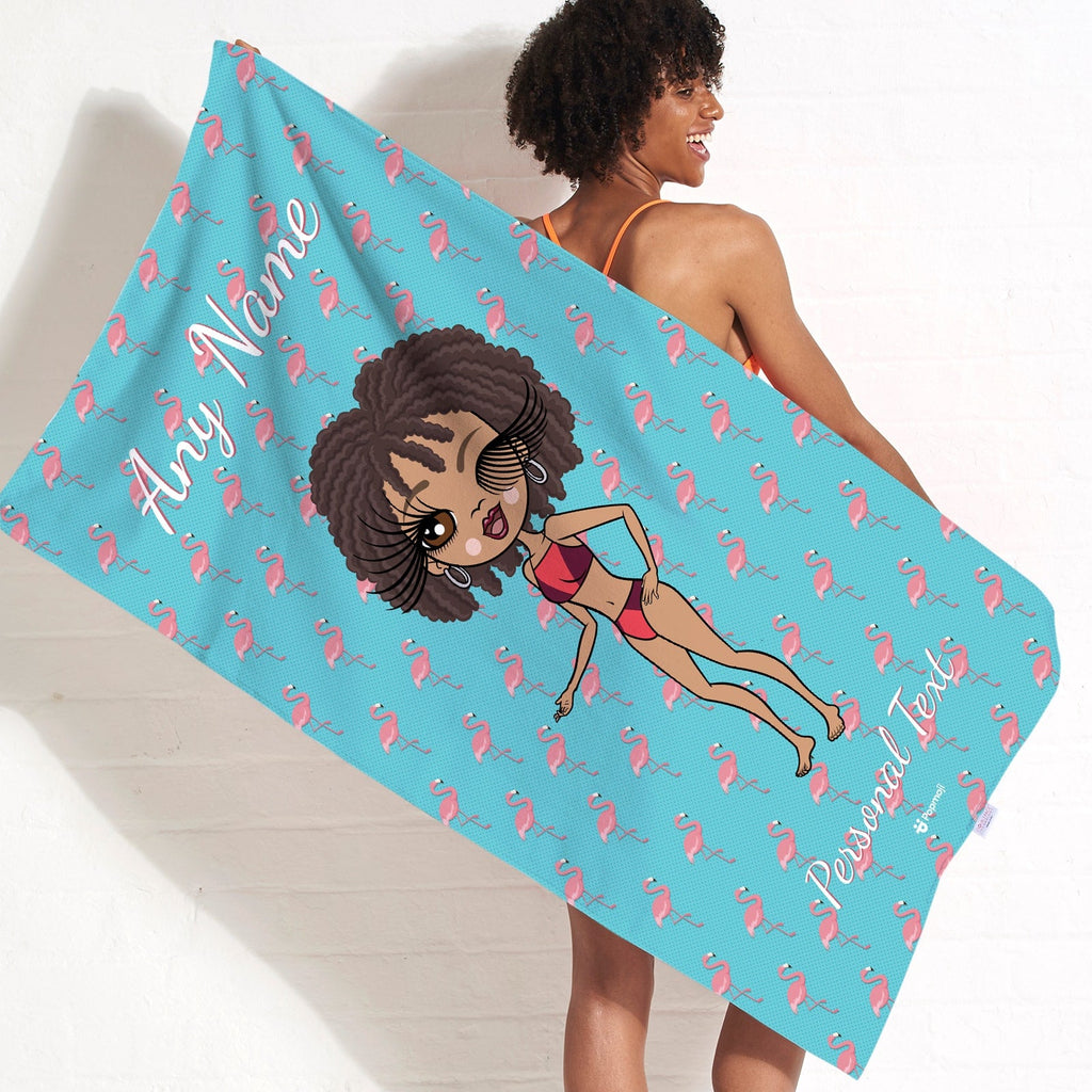 Womens Personalized Flamingo Print Beach Towel
