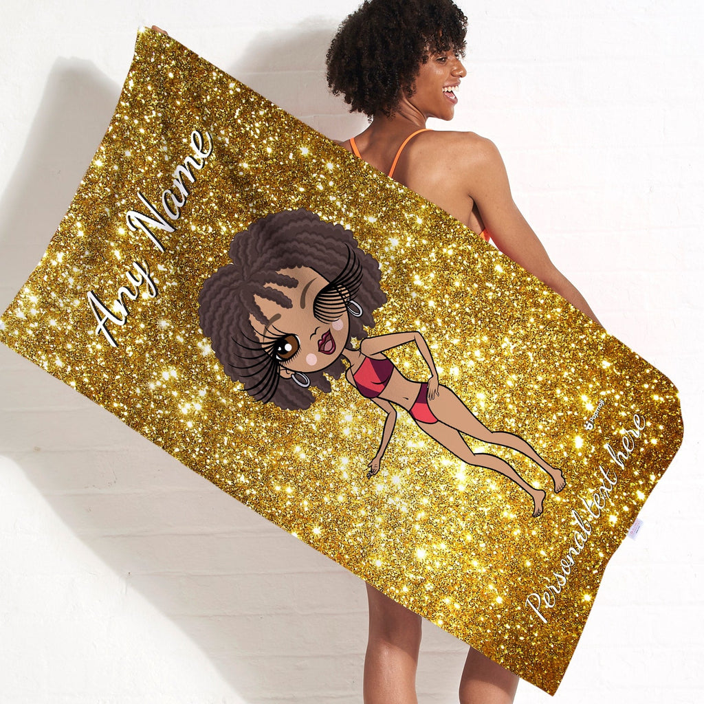 Womens Personalized Glitter Effect Beach Towel