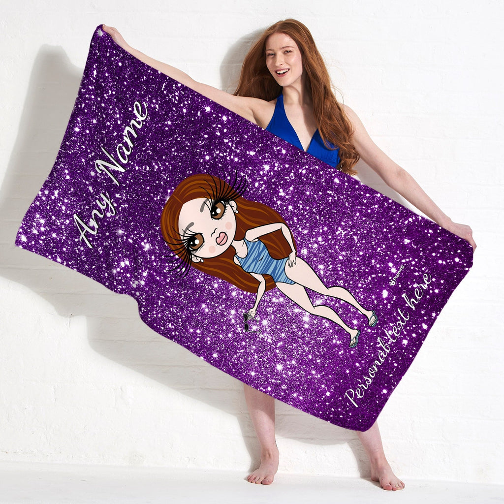 Womens Personalized Glitter Effect Beach Towel