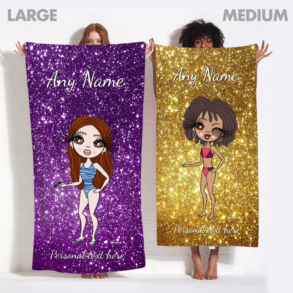 Womens Personalized Glitter Effect Beach Towel