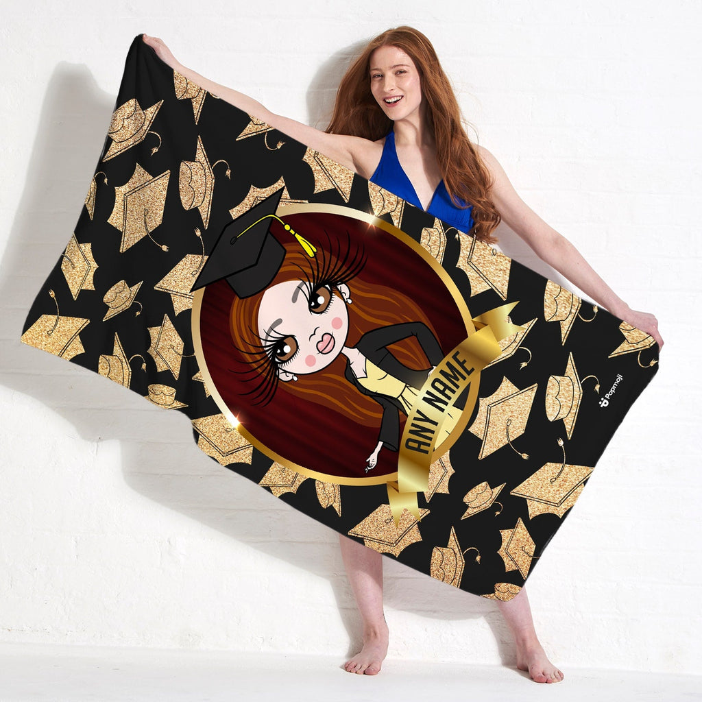 Womens Personalized Golden Graduation Cap Beach Towel