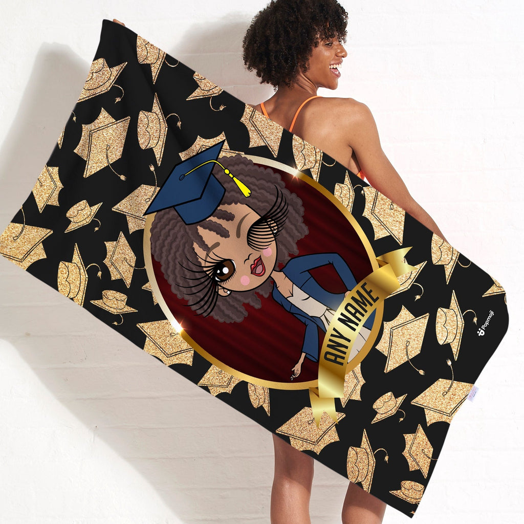Womens Personalized Golden Graduation Cap Beach Towel