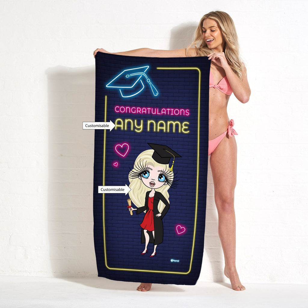 Womens Personalized Graduation Neon Congratulations Beach Towel