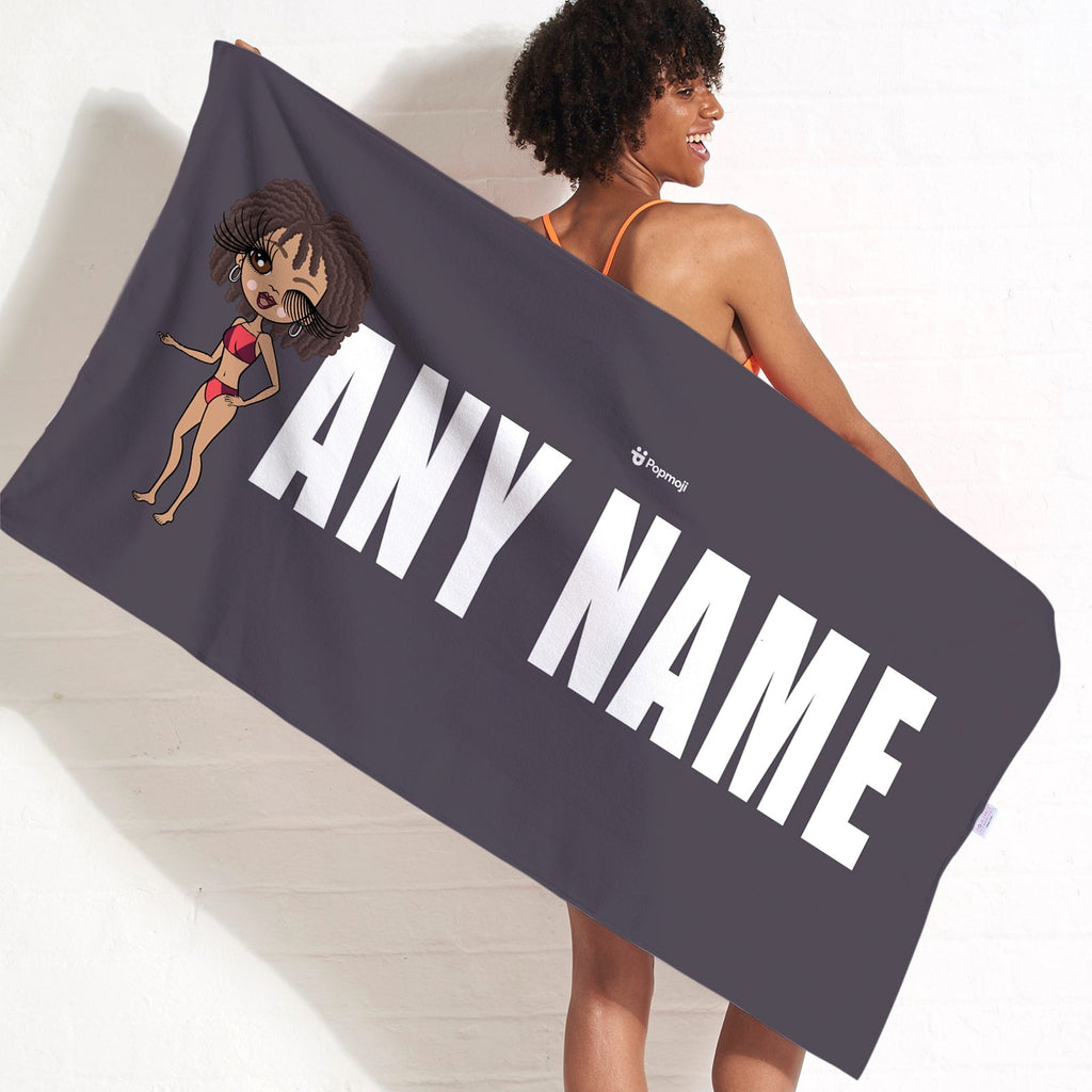 Womens Personalized Grey Bold Name Beach Towel