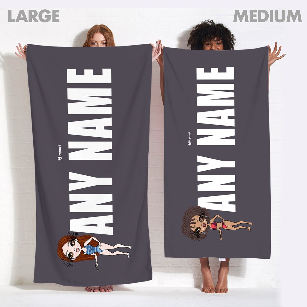 Womens Personalized Grey Bold Name Beach Towel