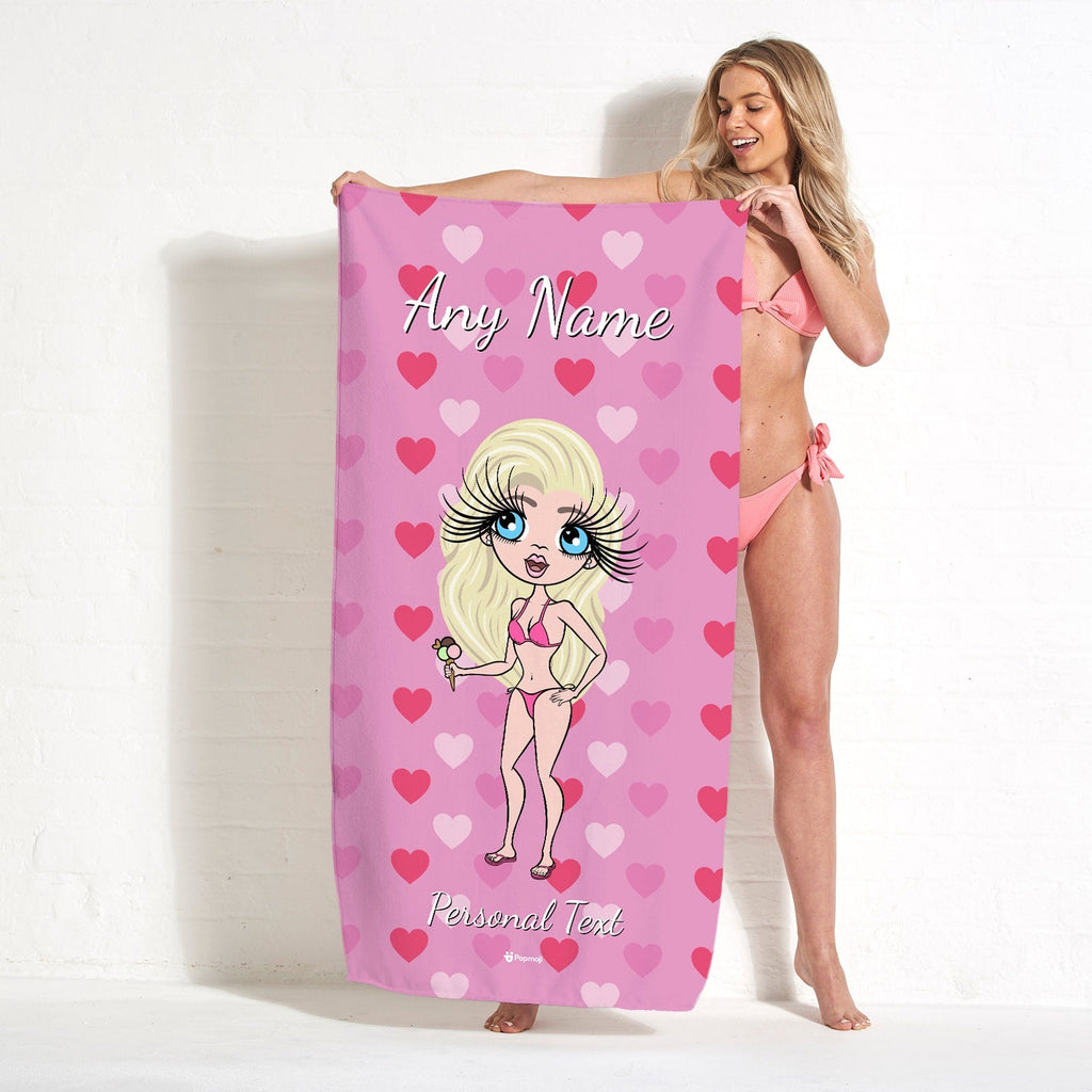 Womens Personalized Hearts Beach Towel