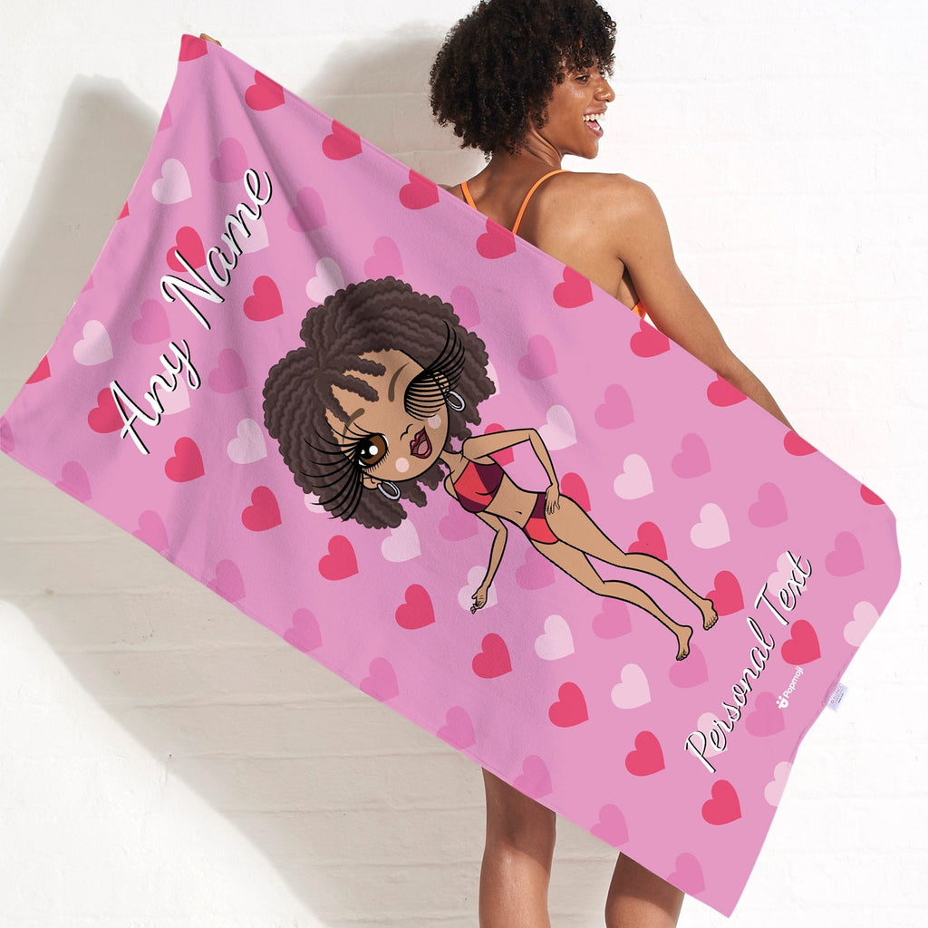 Womens Personalized Hearts Beach Towel