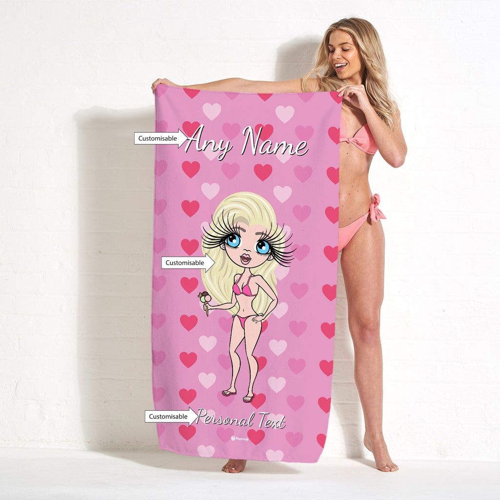 Womens Personalized Hearts Beach Towel