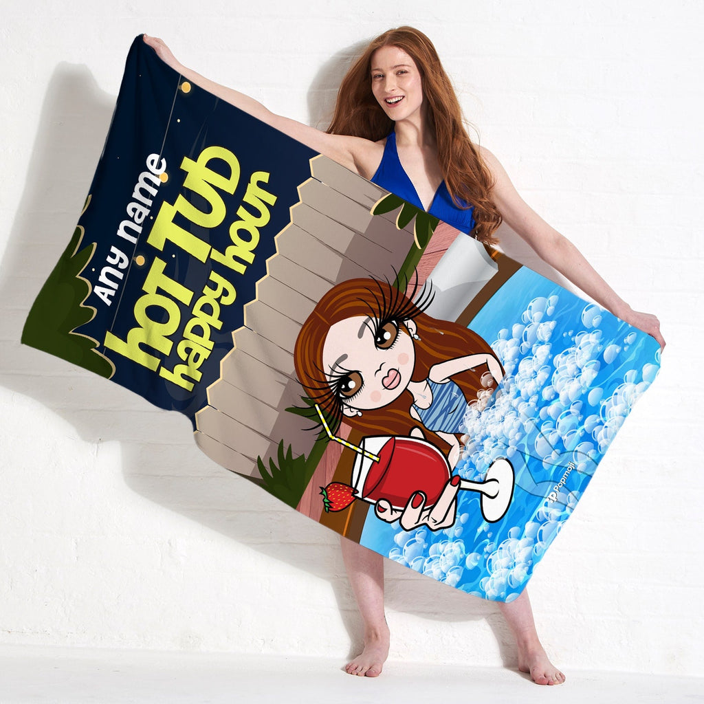 Womens Personalized Hot Tub Happy Hour Beach Towel