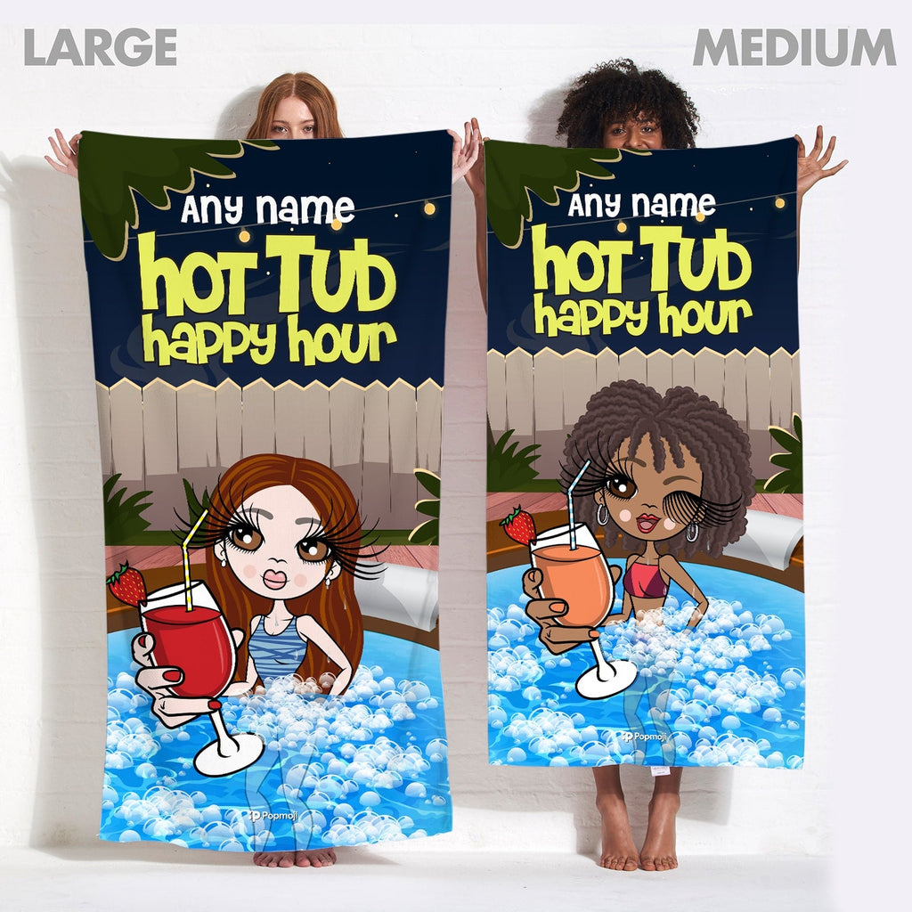 Womens Personalized Hot Tub Happy Hour Beach Towel