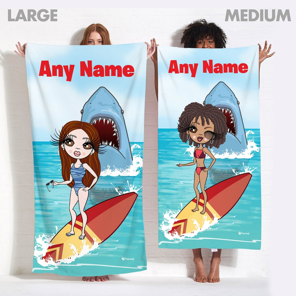 Womens Personalized Retro Shark Attack Beach Towel