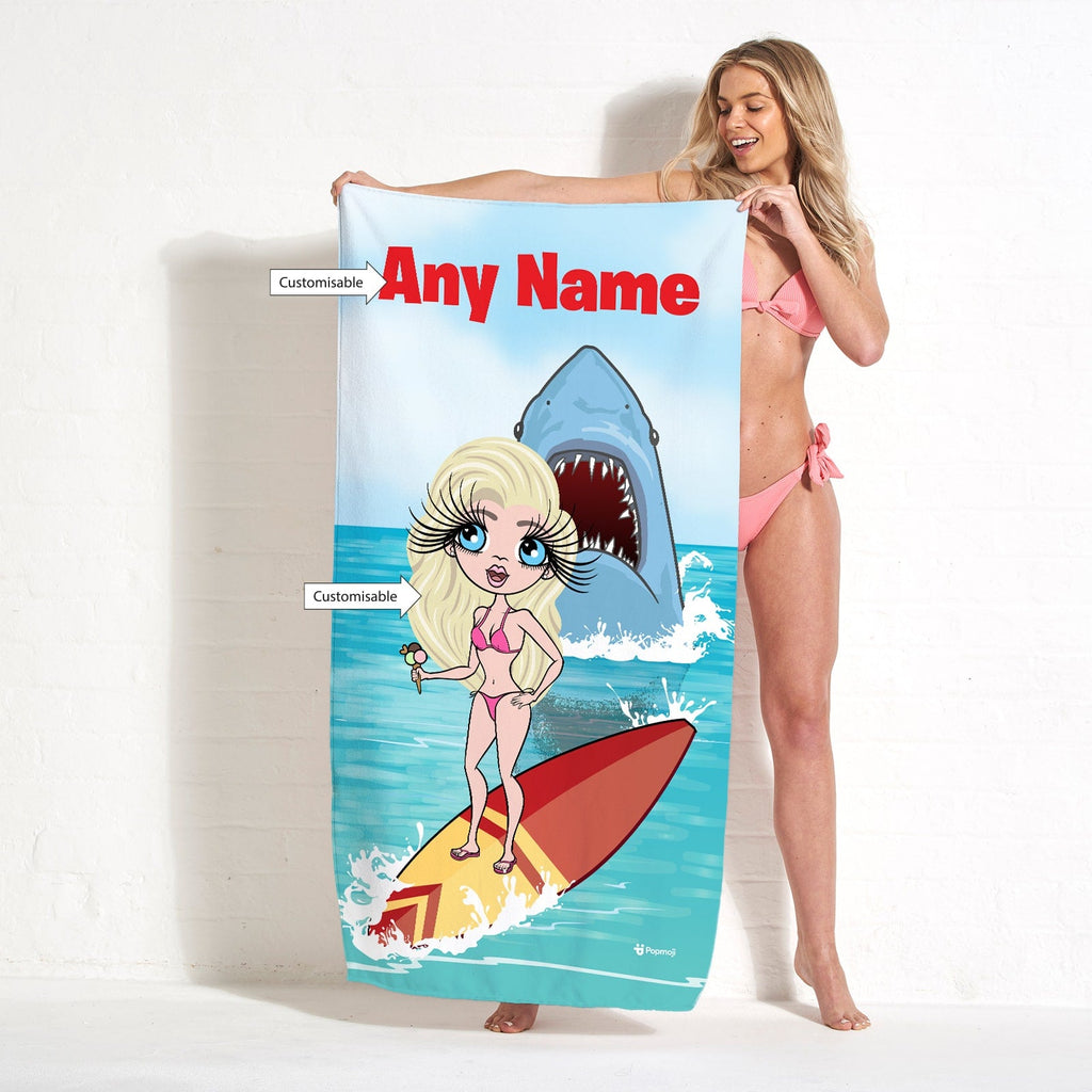 Womens Personalized Retro Shark Attack Beach Towel