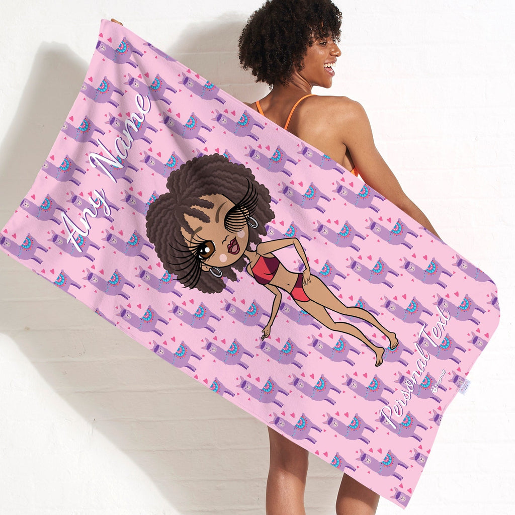 Womens Personalized Llama Love Beach Towel