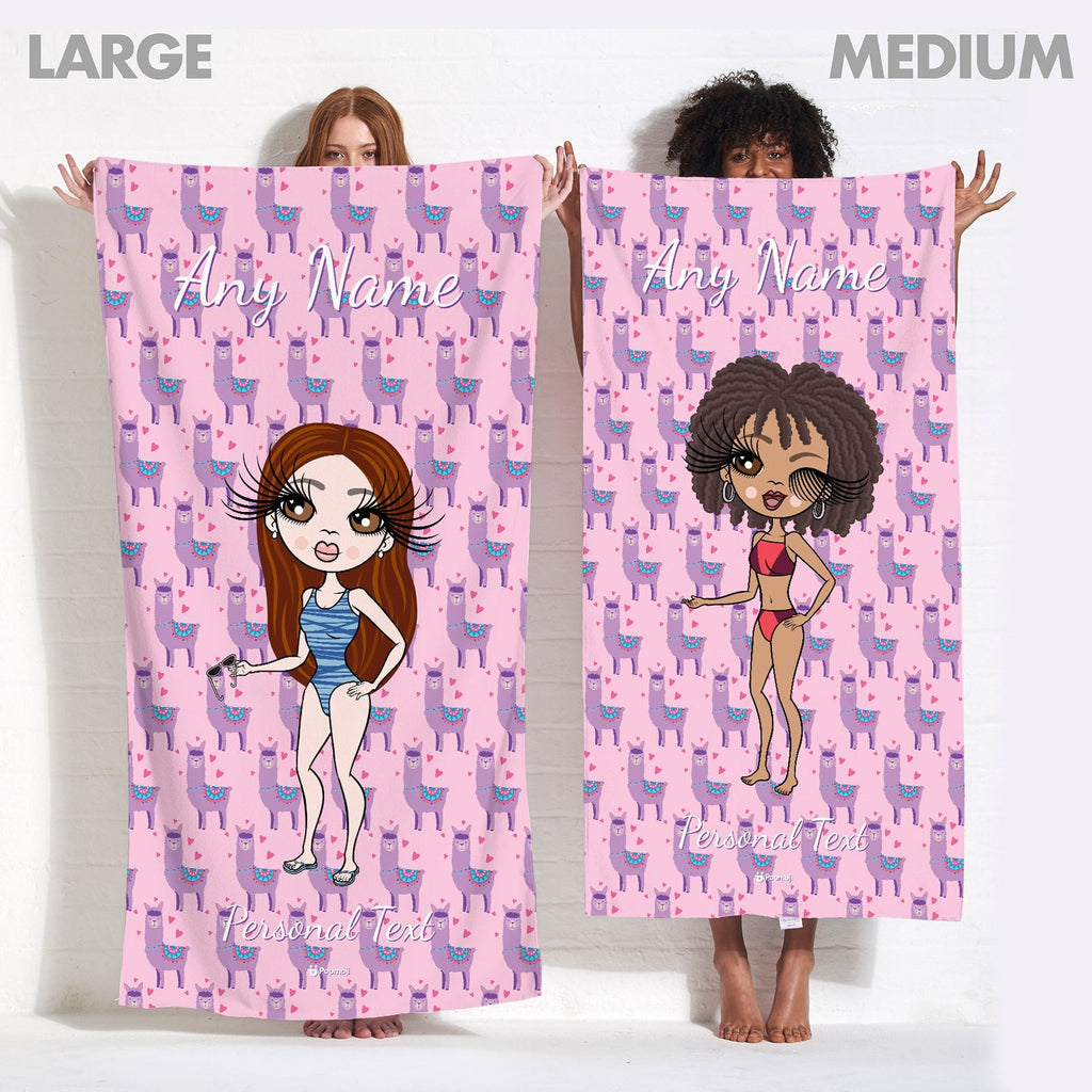 Womens Personalized Llama Love Beach Towel