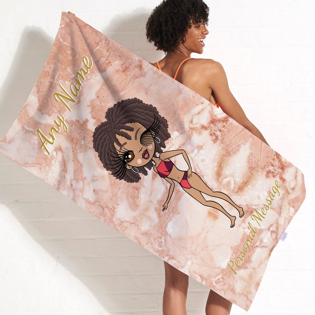Womens Personalized Marble Effect Beach Towel