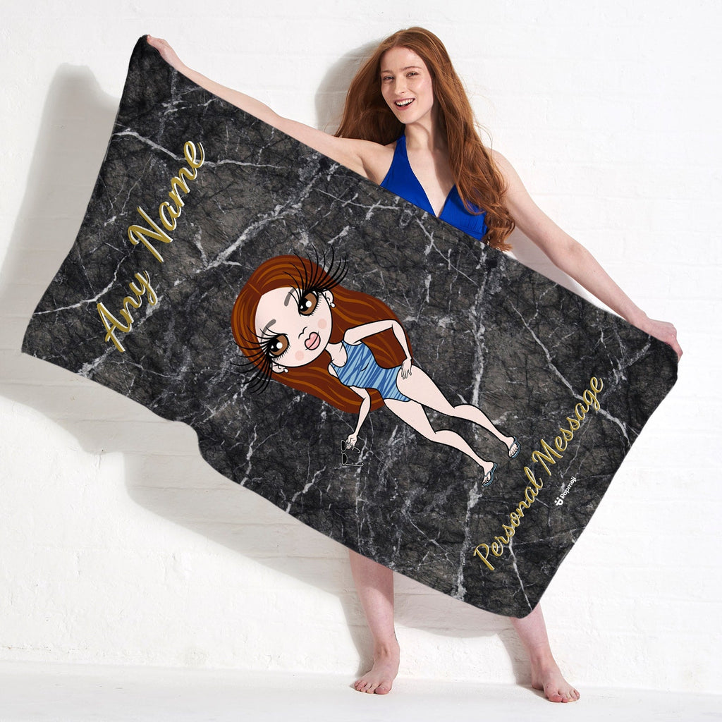 Womens Personalized Marble Effect Beach Towel