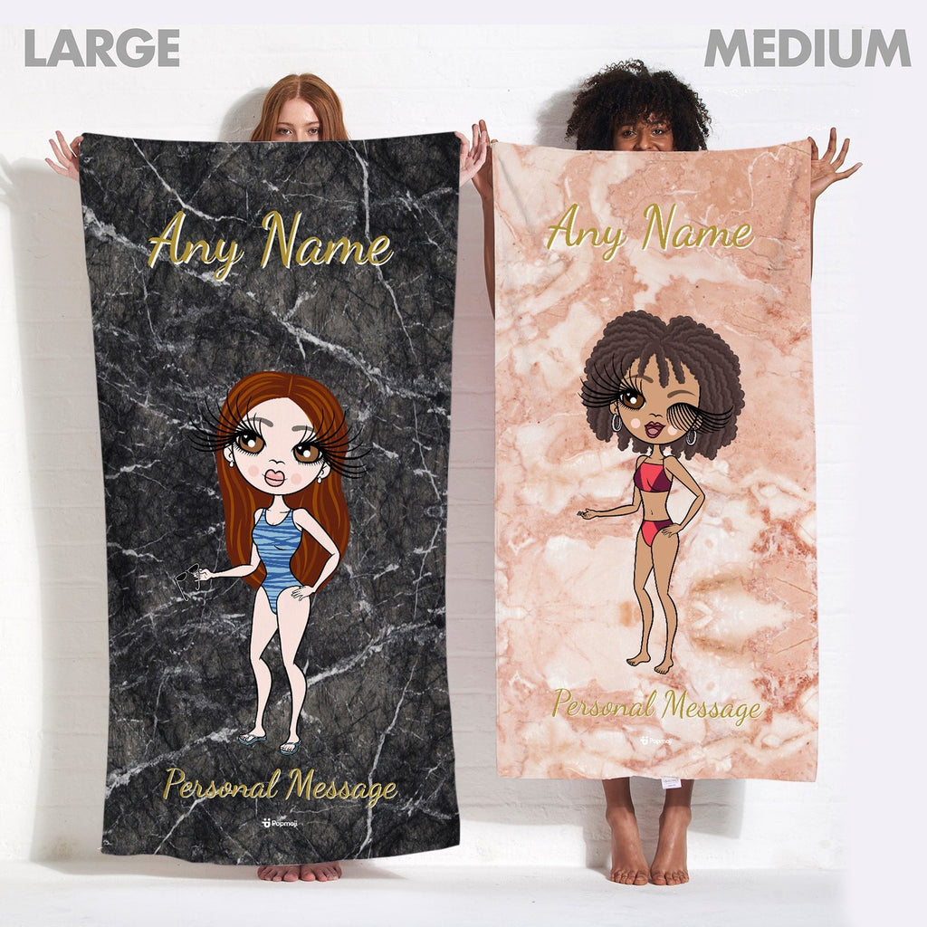 Womens Personalized Marble Effect Beach Towel