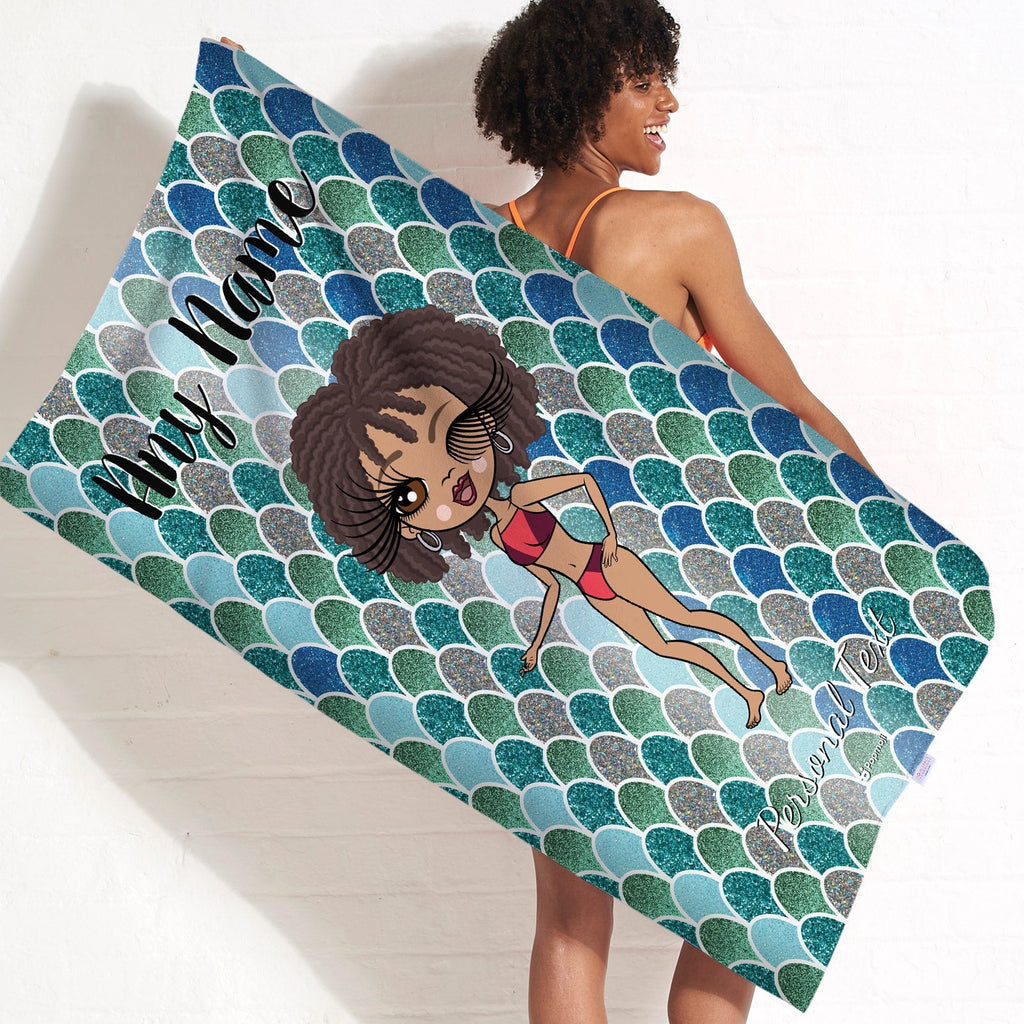 Womens Personalized Mermaid Glitter Effect Beach Towel