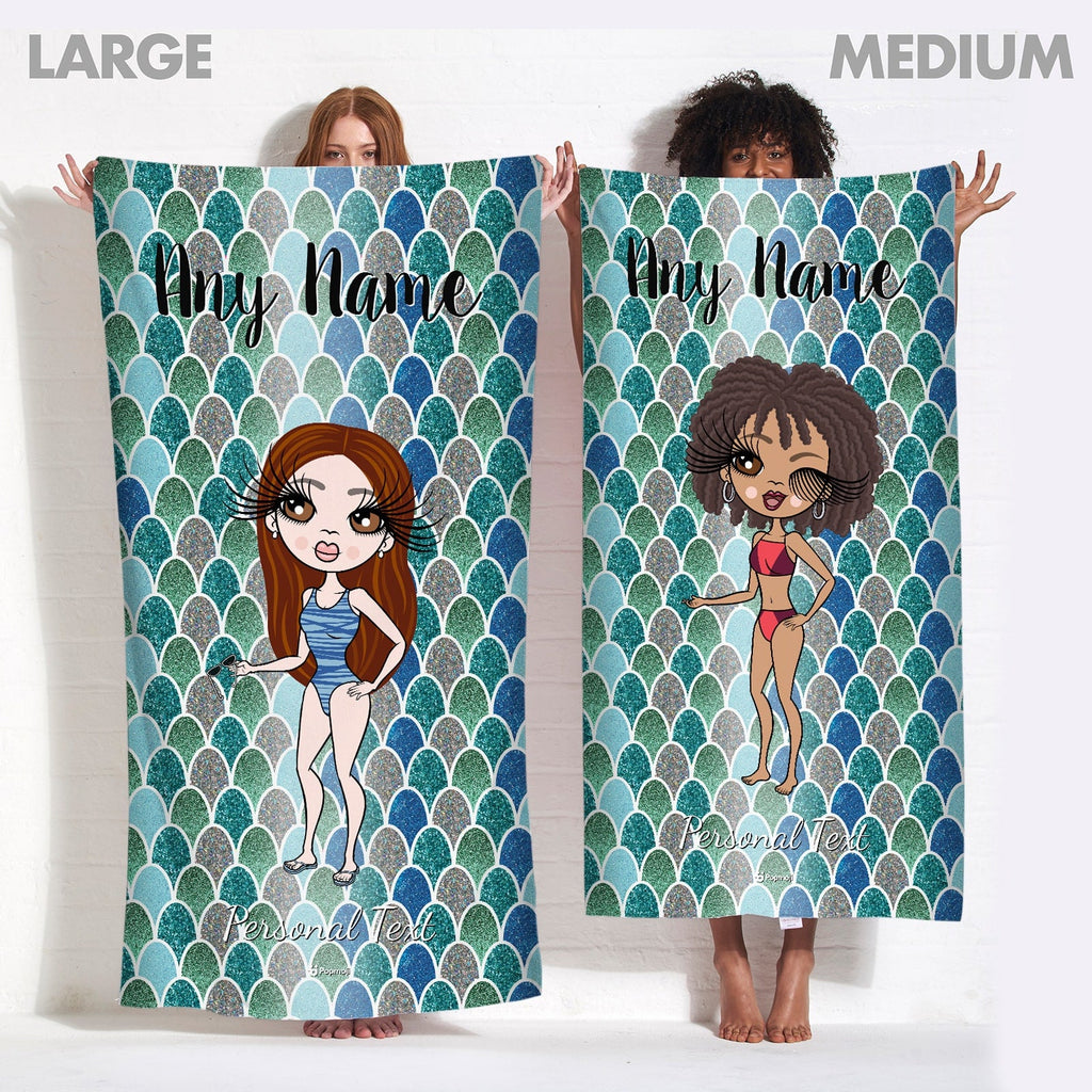 Womens Personalized Mermaid Glitter Effect Beach Towel