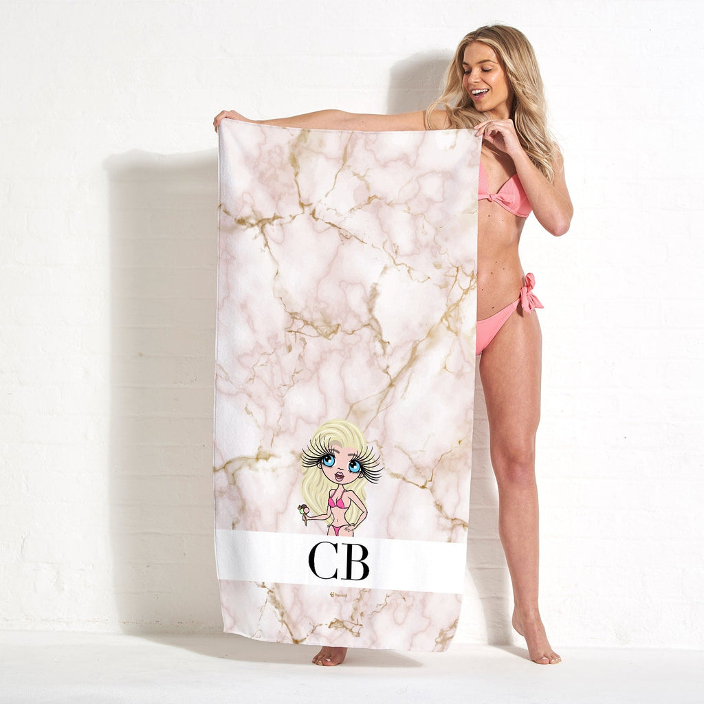 Womens Personalized The LUX Collection Pink Marble Beach Towel