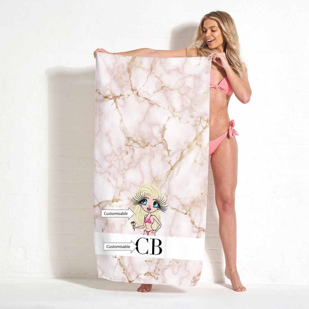 Womens Personalized The LUX Collection Pink Marble Beach Towel