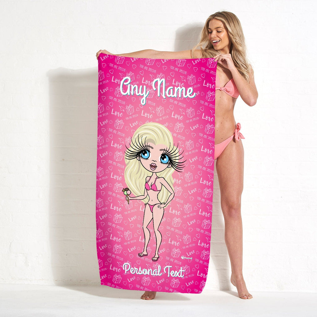 Womens Personalized Pink Presents Beach Towel