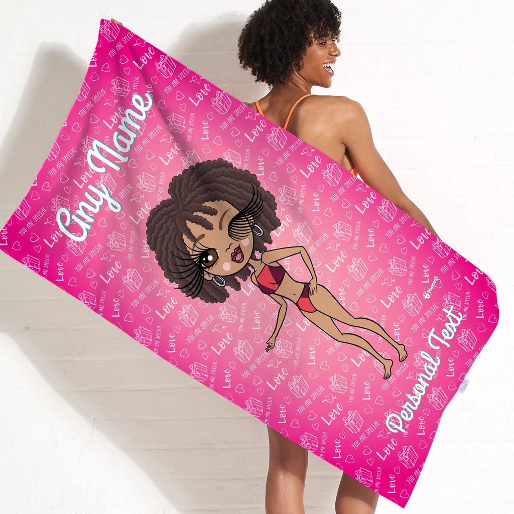 Womens Personalized Pink Presents Beach Towel