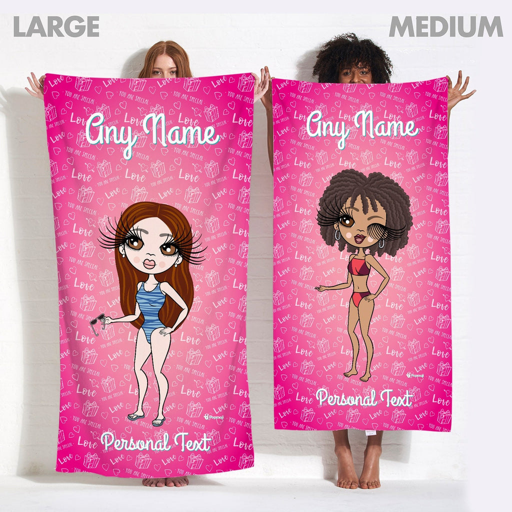 Womens Personalized Pink Presents Beach Towel